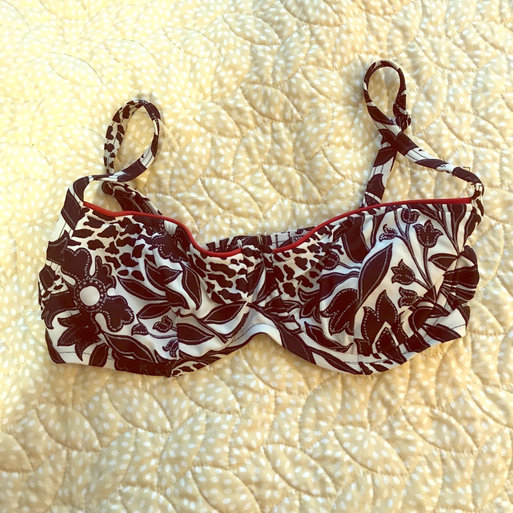 🌅Gottex Silver Sz 8 Blk&W Floral Print Bikini Top👙